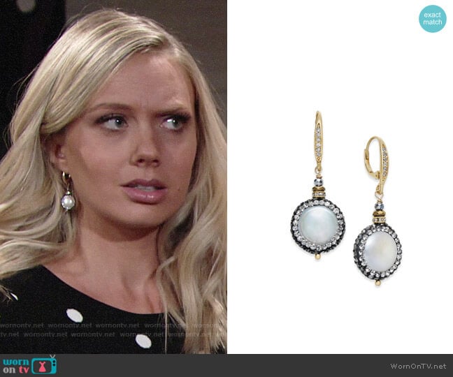 Paul & Pitü Naturally Two-Tone Freshwater Pearl & Crystal Pavé Drop Earrings worn by Abby Newman (Melissa Ordway) on The Young and the Restless