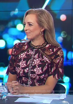 Carrie's pink floral lace trim dress on The Project