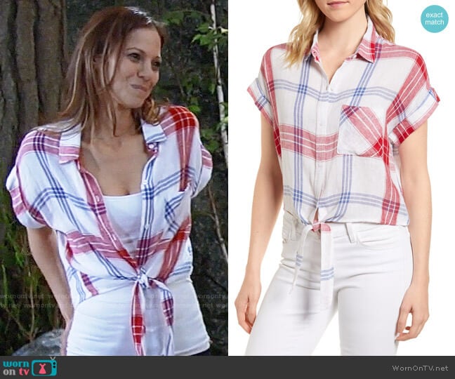 Rails Amelie Shirt in Carmine Blue White worn by Kim Nero (Tamara Braun) on General Hospital