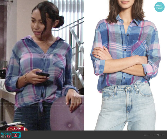 Rails Charli Shirt in Laguna Beach Azalea worn by Shauna (Camryn Hamm) on The Young and the Restless