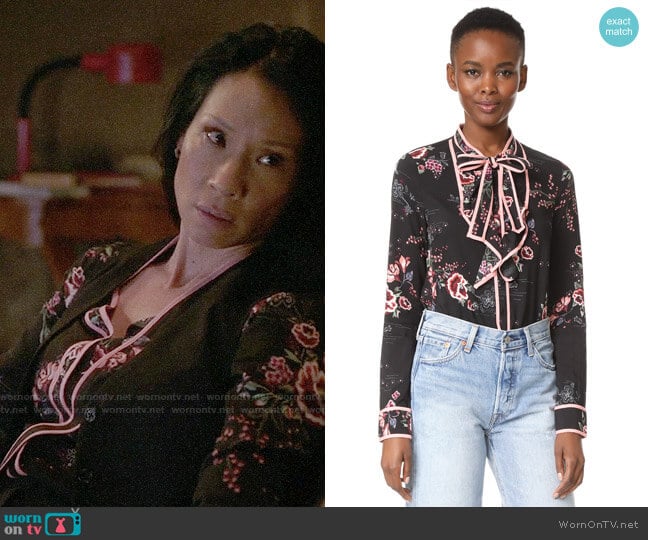 re:named Floral Tie Neck Blouse worn by Joan Watson (Lucy Liu) on Elementary