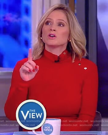 Sara’s red shoulder button embellished sweater on The View
