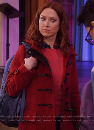 Kimmy's red duffle coat on Unbreakable Kimmy Schmidt