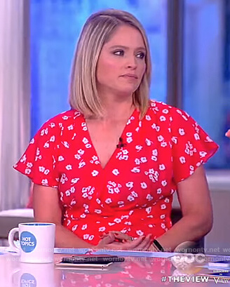 Sara’s red floral print faux wrap dress on The View