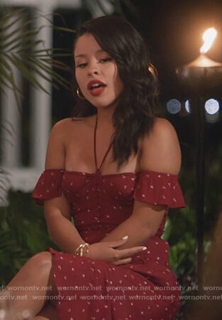 Mariana’s red off shoulder cropped top and ruffle skirt on The Fosters