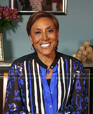 Robin’s blue and black mixed print blouse on Good Morning America