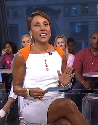 Robin’s orange and white colorblock dress on Good Morning America