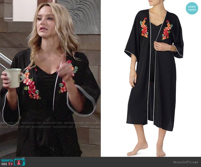 Room Service Tie Front Satin Kimono worn by Summer Newman (Hunter King) on The Young and the Restless