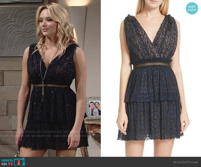 Self Portrait Metallic Stripe Tie Strap Dress worn by Summer Newman (Hunter King) on The Young & the Restless