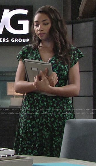 Shauna's black and green floral dress on The Young and the Restless