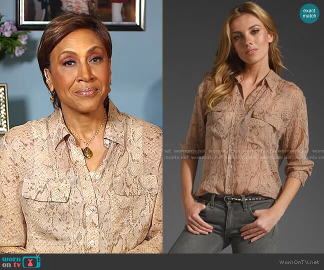 Signature Python Chiffon Blouse by Equipment worn by Robin Roberts on Good Morning America