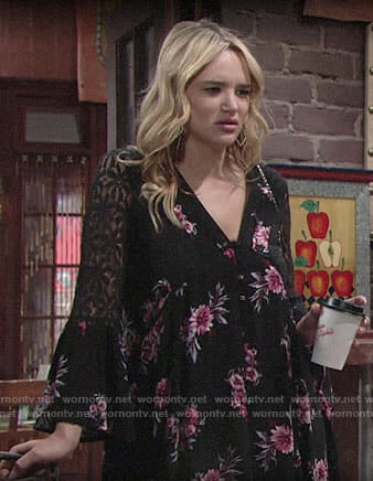 Summer’s black and pink floral dress on The Young and the Restless