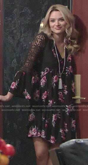 Summer’s black and pink floral dress on The Young and the Restless