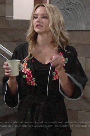 Summer’s black floral robe and PJ romper on The Young and the Restless