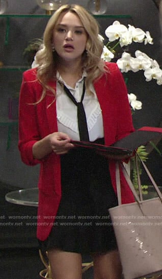 Summer's red blazer and white pleated trim shirt on The Young and the Restless