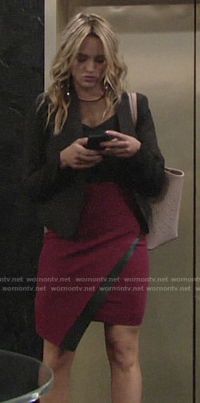 Summer’s red asymmetric skirt and black blazer on The Young and the Restless