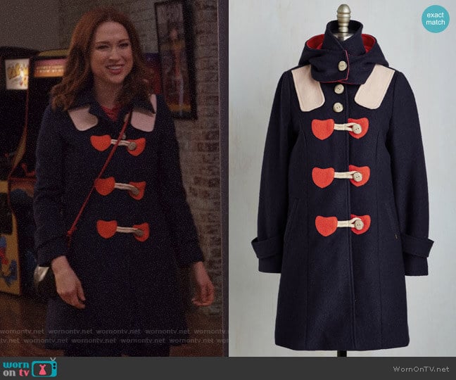 WornOnTV: Kimmy's navy coat with red hearts on Unbreakable Kimmy