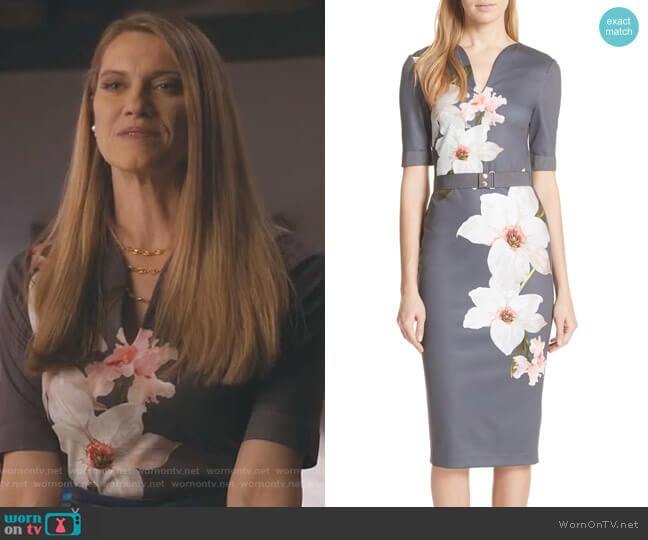 Floral Print Belted Body-Con Dress by Ted Baker worn by Sydney (Heather Doerksen) on Take Two