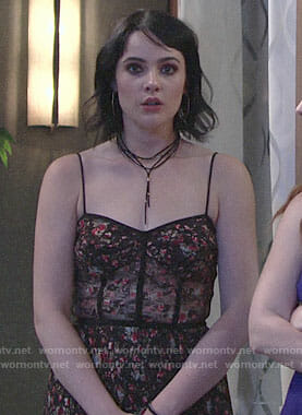 Tessa's floral midi dress and layered necklace on The Young and the Restless