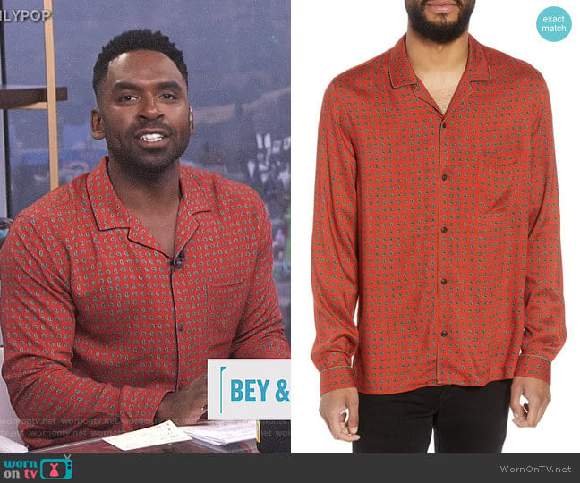 Slim Fit Paisley Sport Shirt by The Kooples worn by Justin Sylvester on E! News