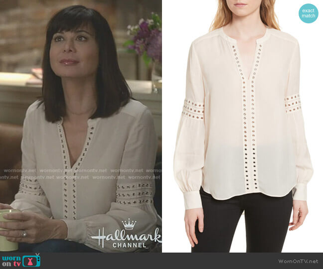 Willa Eyelet Trim Blouse by Veronica Beard worn by Cassandra Nightingale (Catherine Bell) on Good Witch