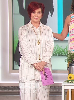 Sharon’s white checked blouse and pants on The Talk