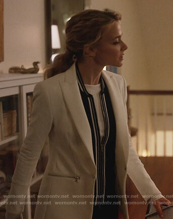 Lizzie's white zip pockets blazer on Instinct