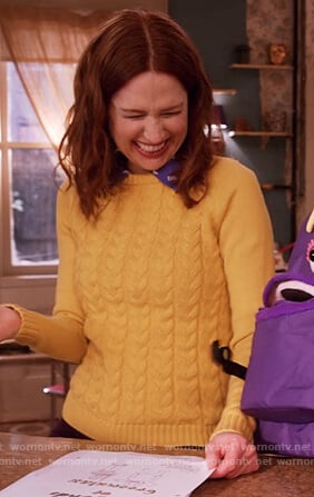 Kimmy’s yellow cable knit sweater on Unbreakable Kimmy Schmidt