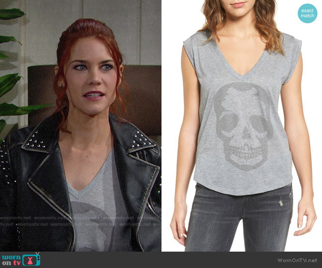 Zadig & Voltaire Skull Tee worn by Sally Spectra (Courtney Hope) on The Bold and the Beautiful