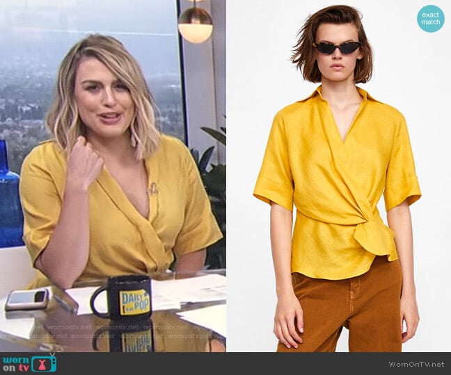 Draped Linen Top by Zara worn by Carissa Loethen Culiner on E! News