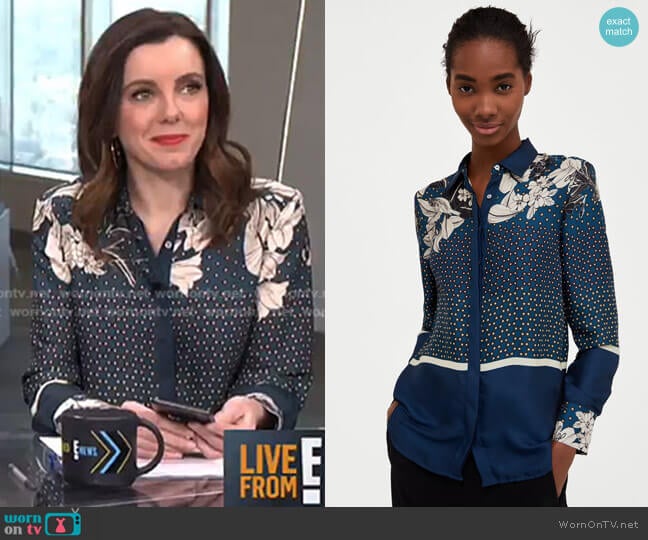 Floral and Polka Dot Shirt by Zara worn by Melanie Bromley on E! News