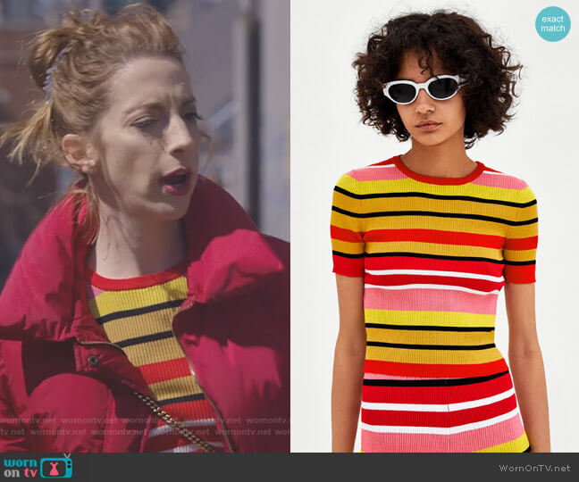 Multicolored Striped Sweater by Zara worn by Lauren (Molly Bernard) on Younger