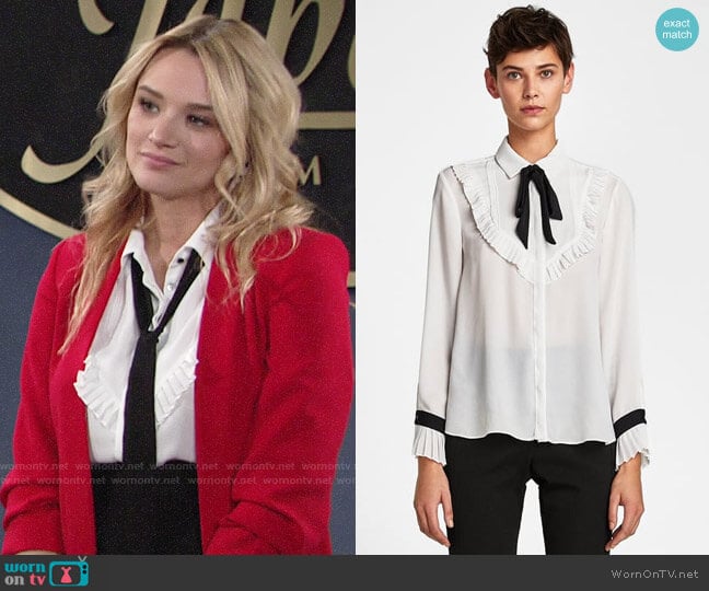 Zara Bib Front Shirt with Bow Detail worn by Summer Newman (Hunter King) on The Young and the Restless