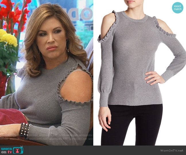 Rib-Knit Cold-Shoulder Sweater by Dolce Cabo worn by Emily Simpson on The Real Housewives of Orange County