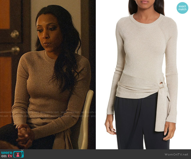 3.1 Phillip Lim Metallic Side Tie Sweater worn by Noelle (Meagan Holder) on UnReal