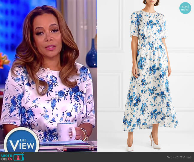 Floral-print hammered-silk maxi dress by Adam Lippes worn by Sunny Hostin on The View