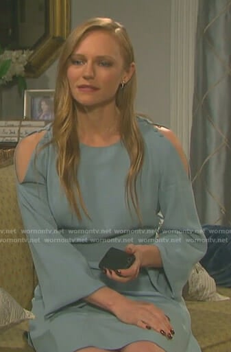 Abigail's blue cold shoulder dress on Days of our Lives