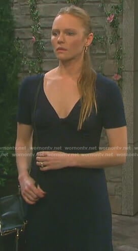 Abigail's navy knotted midi dress on Days of our Lives