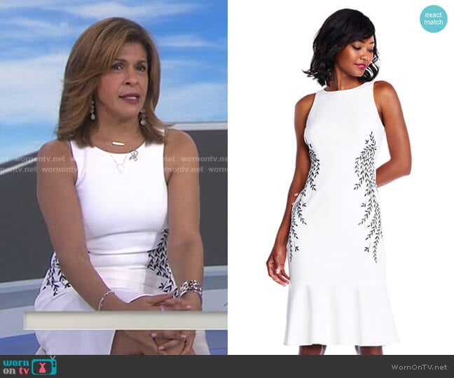 Crepe Trumpet Dress with Vine Embroidery by Adrianna Papell worn by Hoda Kotb on Today