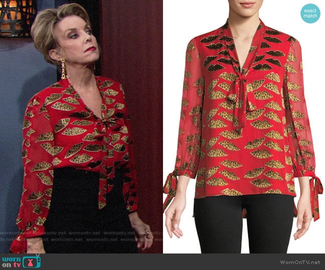 Alice + Olivia x Donald Sheila Tie-Neck Blouse worn by Gloria Abbott Bardwell (Judith Chapman) on The Young and the Restless