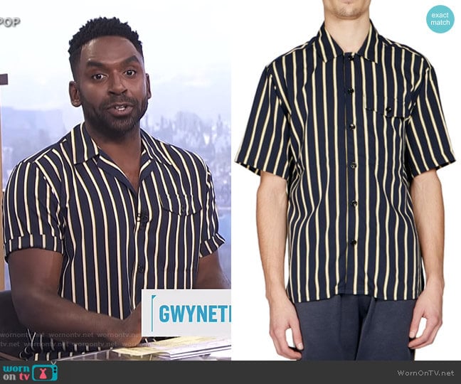 Striped Button-Front Shirt by Ami worn by Justin Sylvester on E! News