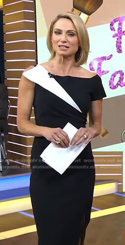 Amy’s black asymmetric sheath dress on Good Morning America