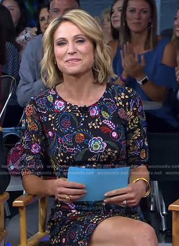 Amy’s black floral mini dress on Good Morning America