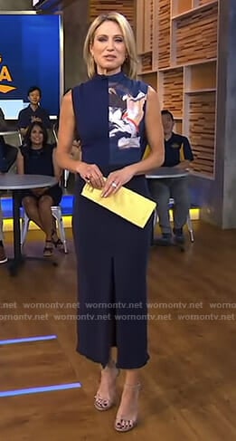 WornOnTV: Amy’s navy front slit maxi dress on Good Morning America ...