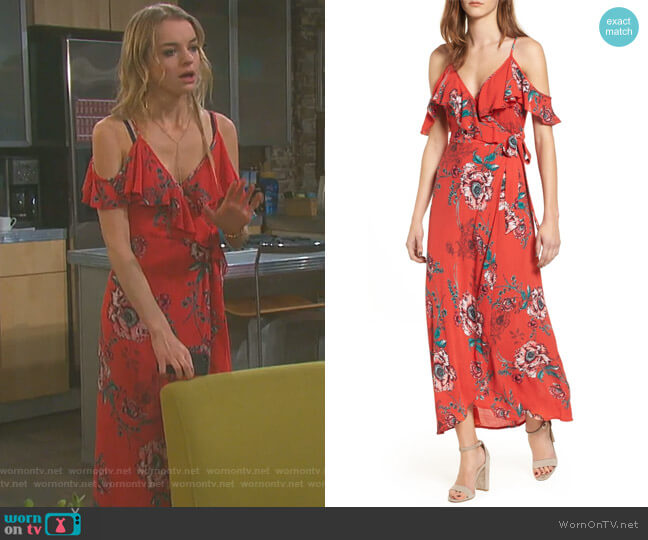 Foulard Cold Shoulder Dress by Band of Gypsies worn by Claire Brady (Olivia Keegan) on Days of our Lives