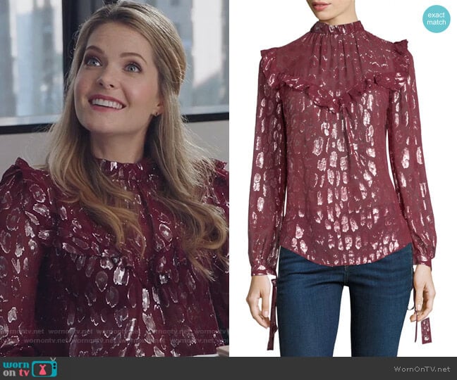 Brooks blouse by Veronica Beard worn by Sutton (Meghann Fahy) on The Bold Type