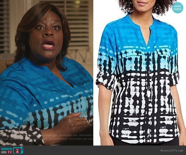 Ombre Print Long Roll Sleeve Blouse by Calvin Klein worn by Barbara (Retta) on Girlfriends Guide to Divorce