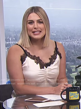 Carissa’s white lace trimmed camisole on E! News Daily Pop
