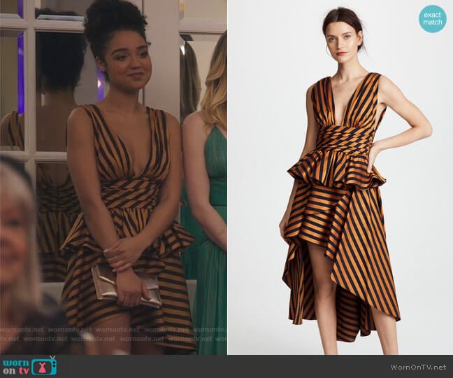 Paros Double Plunge Peplum Top and skirt by Caroline Constas worn by Kat Edison (Aisha Dee) on The Bold Type