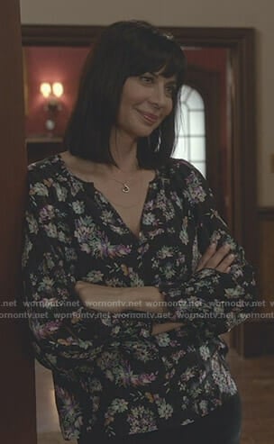 Cassie’s black floral paisley print blouse on Good Witch